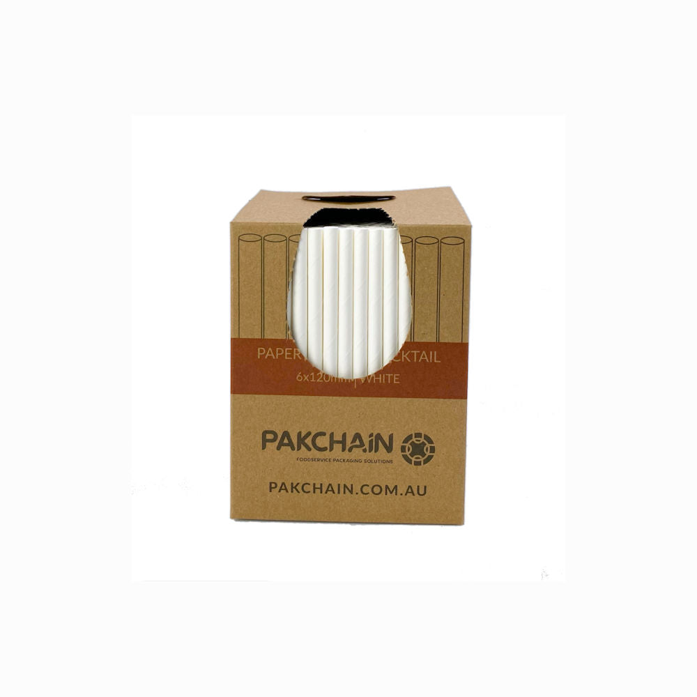 Paper Straws Cocktail 6 x 120mm - White (Box)