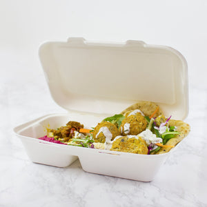 9" x 6" Snack Clam - Large - 2 Section  - Plant Fibre - PFAS Free - White - Image #2