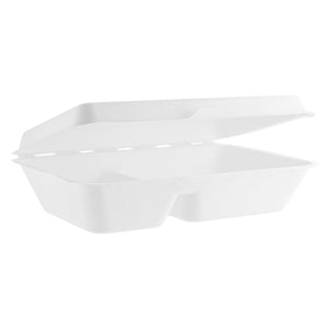 9" x 6" Snack Clam - Large - 2 Section  - Plant Fibre - PFAS Free - White - Image #1