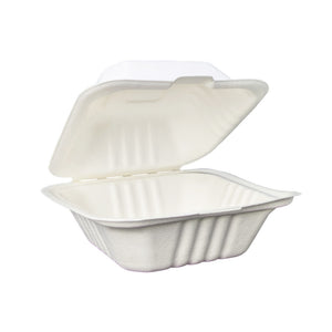 Burger Clam Regular 6 x 6" White - Sugarcane