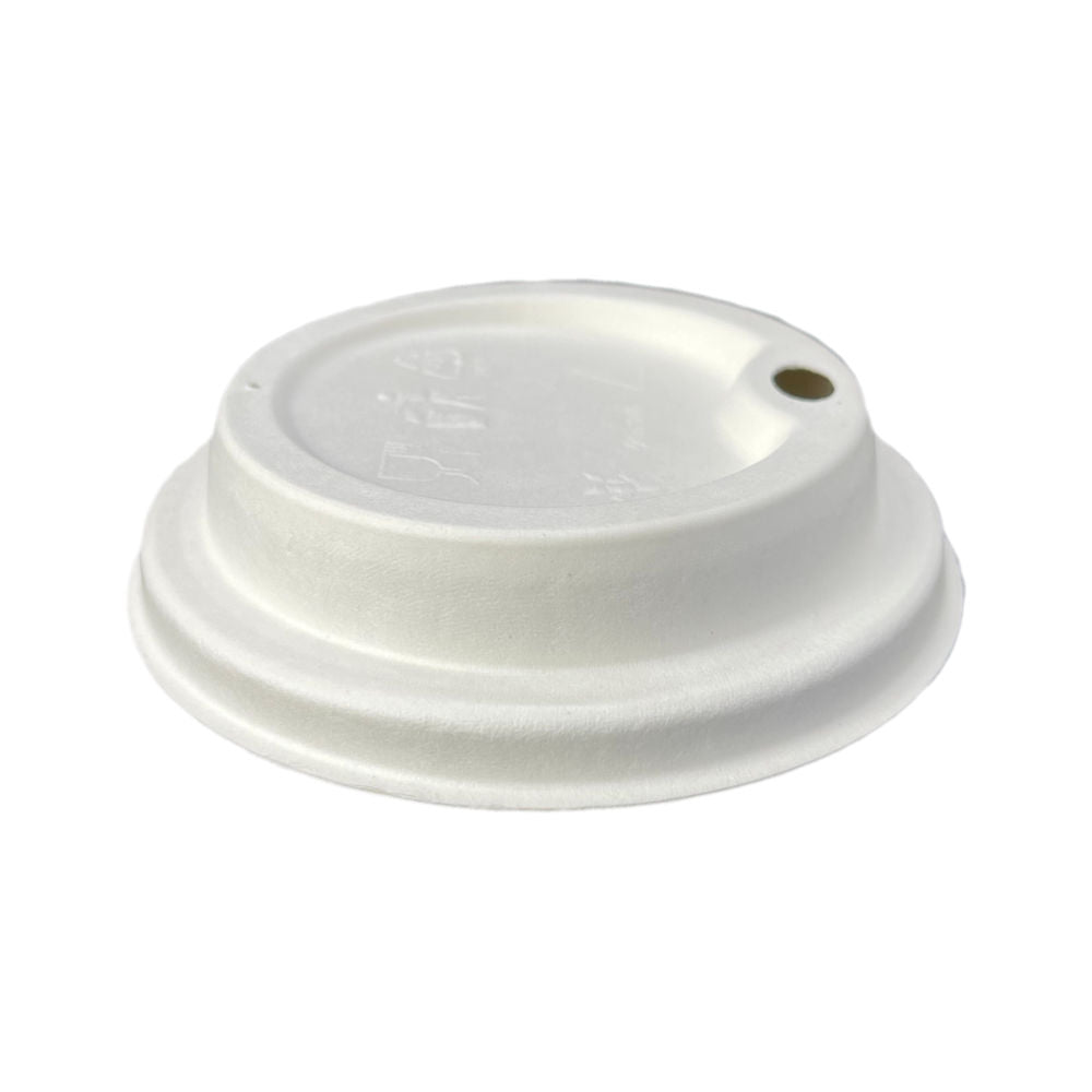Hot Lid - Flat Traveller - Sugarcane - PFAS Free - White - 89/90 Series