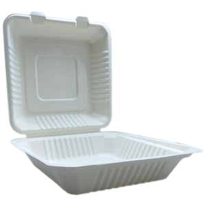 9" x 9" x 3" Dinner Clam - Large - Sugarcane - PFAS Free - White - Image #1