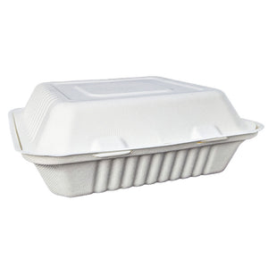 Dinner Clam Regular 9x9x3" (23x23x8cm) PFAS Free White - Sugarcane