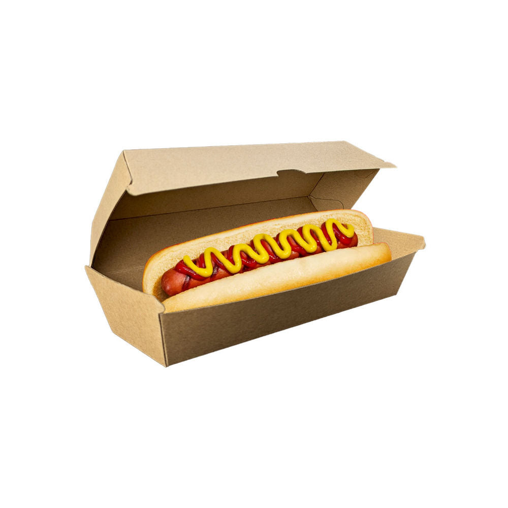 Hot Dog Clam (208 x 70 x 75mm) Kraft Flute - Image #1