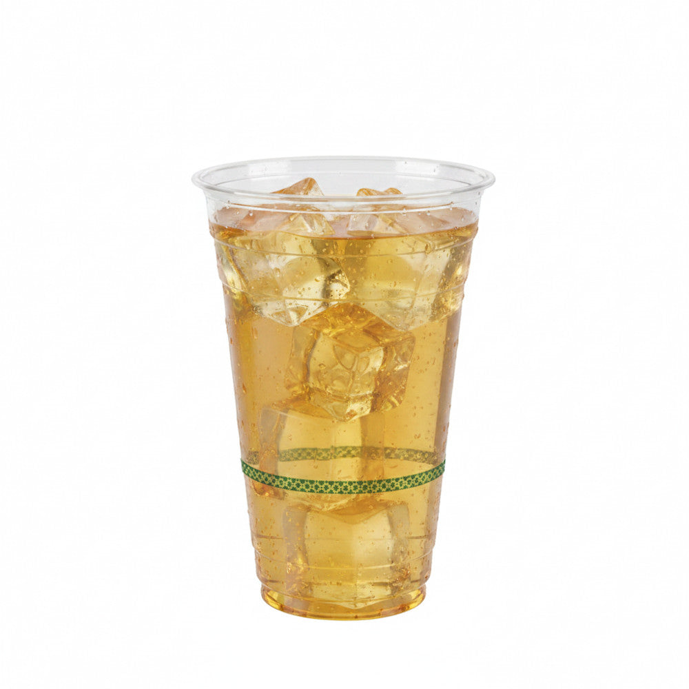 20oz (600ml) RPET Clear Cup - Green Band - 98 Series - Image #1