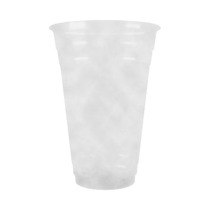 Clear plastic cup on a white background