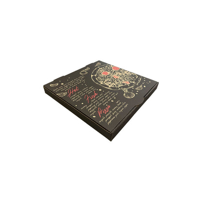 Pizza Box Gallery 9" x 42mm - Kraft/Design 10 - Black & Red - Hot Fresh Pizza - Image #1