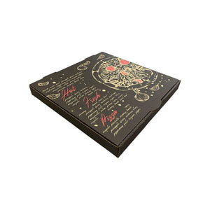 Pizza Box Gallery 11" x 42mm - Kraft/Design 10 - Black & Red - Hot Fresh Pizza - Image #1