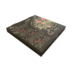 Pizza Box Gallery 13" x 42mm - Kraft/Design 10 - Black & Red - Hot Fresh Pizza - Image #1