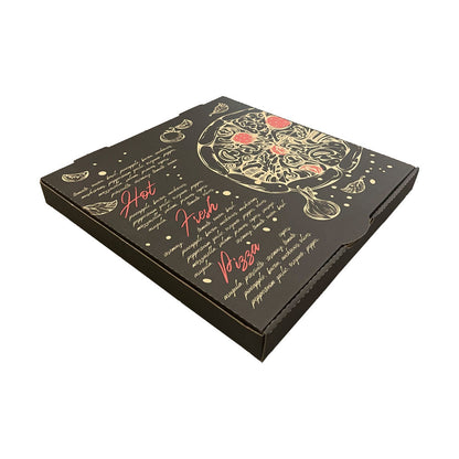 Pizza Box Gallery 13" x 42mm - Kraft/Design 10 - Black & Red - Hot Fresh Pizza - Image #1