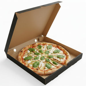 Pizza Box Gallery 15" x 42mm - Kraft/Design 10 - Black & Red - Hot Fresh Pizza
