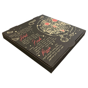 Pizza Box Gallery 15" x 42mm - Kraft/Design 10 - Black & Red - Hot Fresh Pizza - Image #1