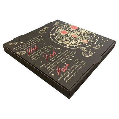Pizza Box Gallery 15" x 42mm - Kraft/Design 10 - Black & Red - Hot Fresh Pizza - Image #1