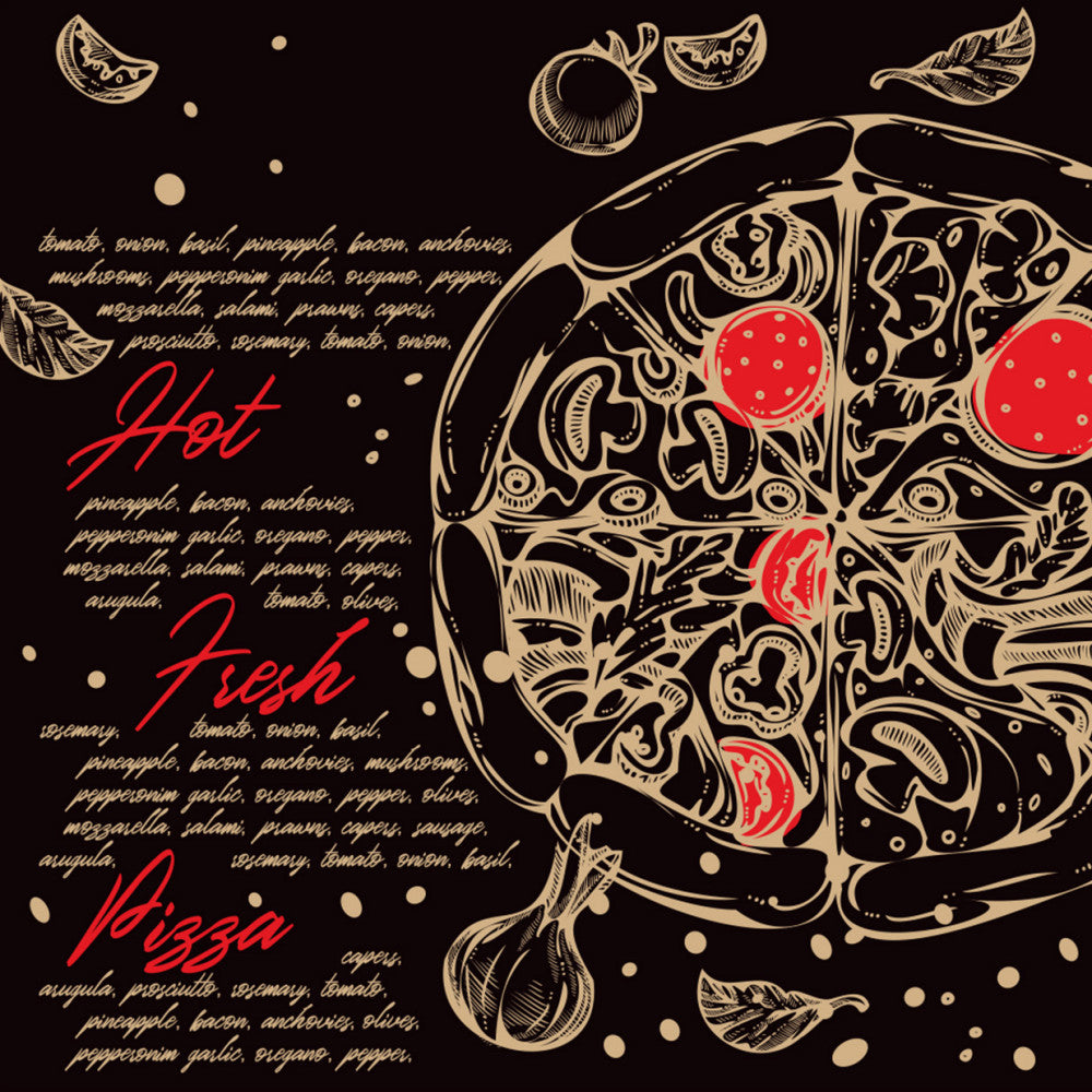 Pizza Box Gallery 15" x 42mm - Kraft/Design 10 - Black & Red - Hot Fresh Pizza - Image #3