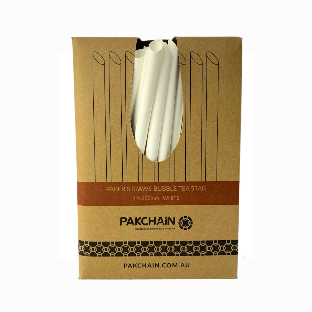 Paper Straws Bubble Tea Stab 12 x 230mm – White (Box)