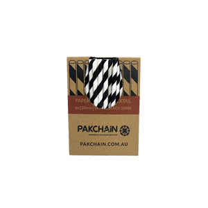 Paper Straws Cocktail 6 x 120mm - White/Black Swirl (Box)