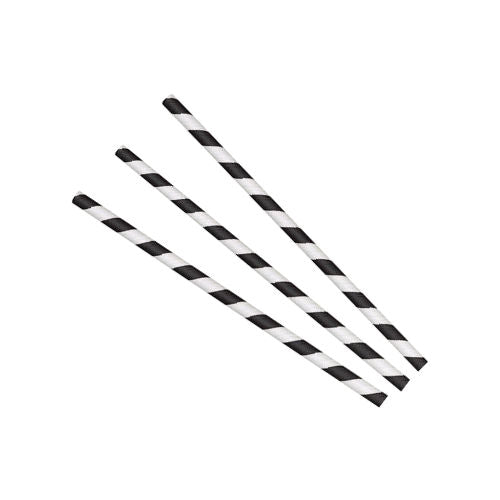 Paper Straws Cocktail 6 x 120mm - White/Black Swirl - Image #1