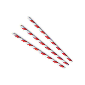 Paper Straws Cocktail 6 x 120mm - White/Red Swirl - Image #1