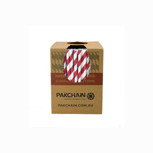 Paper Straws Cocktail 6 x 120mm - White/Red Swirl - Image #2