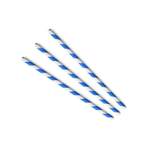 Paper Straws Cocktail 6 x 120mm - White/Blue Swirl - Image #1
