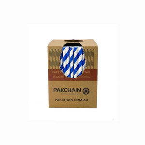 Paper Straws Cocktail 6 x 120mm - White/Blue Swirl (Box)