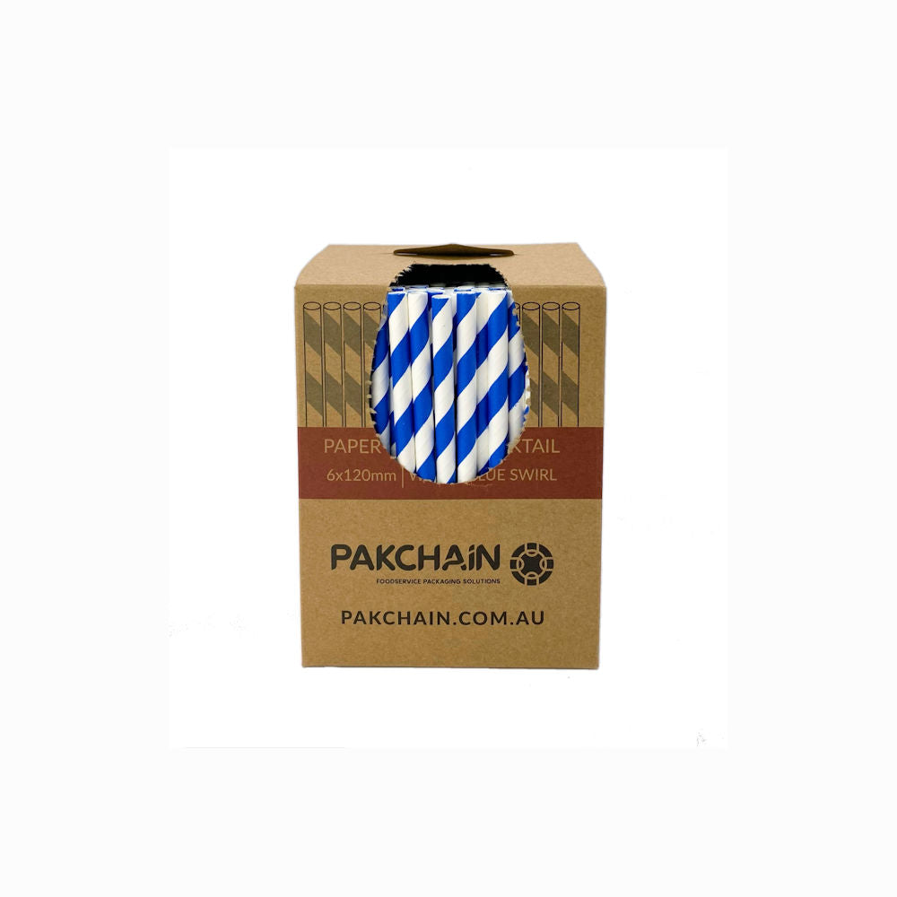 Paper Straws Cocktail 6 x 120mm - White/Blue Swirl - Image #2