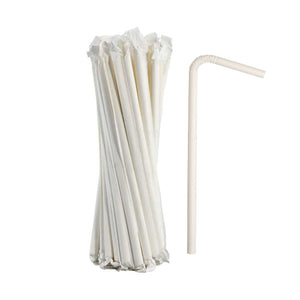 Paper Straws Flexi Bendy 6 x 200mm - White Wrapped - Image #1