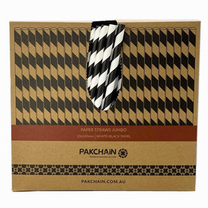 Paper Straws Jumbo 10 x 240mm XL - White/Black Swirl