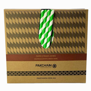 Paper Straws Jumbo 10 x 240mm XL - White/Green Swirl (Box)