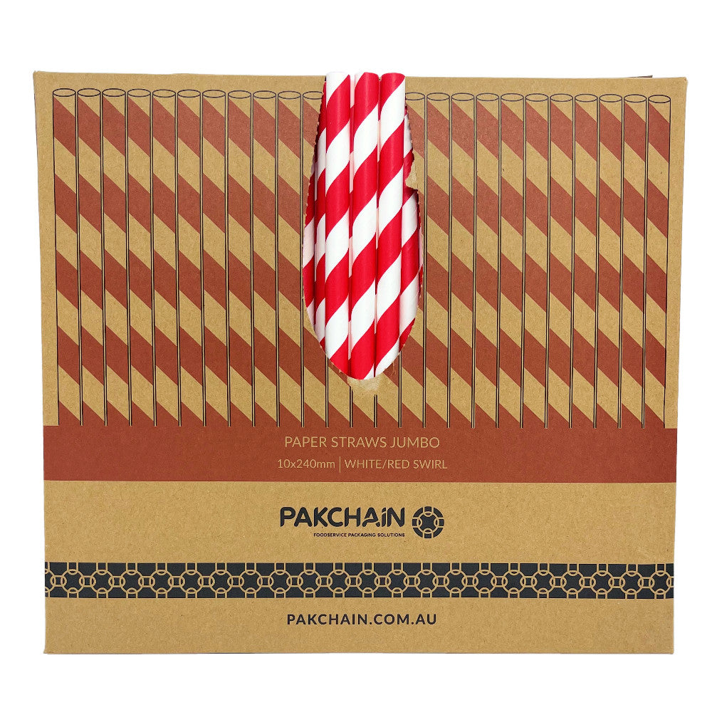 Paper Straws Jumbo 10 x 240mm - White/Red Swirl - Image #2