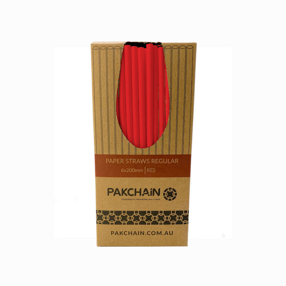 Paper Straws Regular 6 x 200mm - Red - Image #2