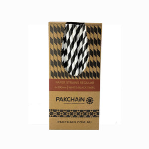 Paper Straws Regular 6 x 200mm - White/Black Swirl