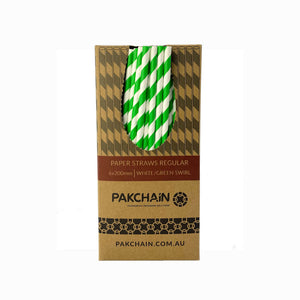 Paper Straws Regular 6 x 200mm - White/Green Swirl - Image #2