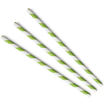 Paper Straws Regular 6 x 200mm - White/Green Swirl