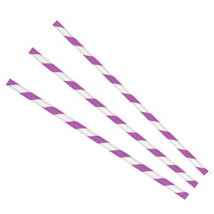 Paper Straws Regular 6 x 200mm - White/Purple Swirl - Image #1