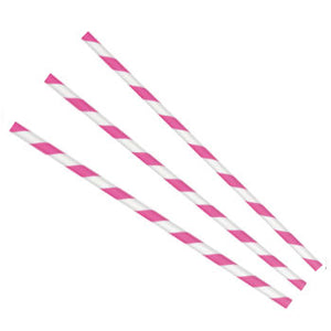 Paper Straws Regular 6 x 200mm - White/Pink Swirl - Image #1