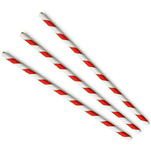 Paper Straws Regular 6 x 200mm - White/Red Swirl - Image #1