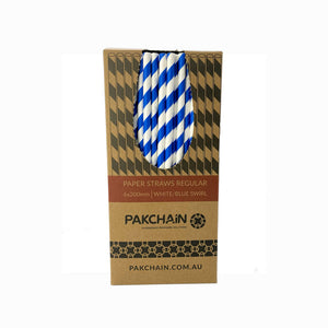Paper Straws Regular 6 x 200mm - White/Blue Swirl