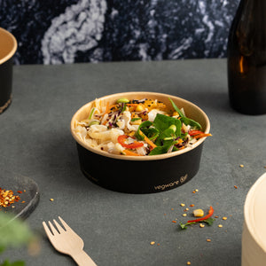 500ml / 16oz Round Paper Takeaway Container - Aqueous Lined - Black - 150 Series