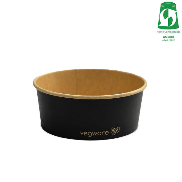 750ml / 24oz Round Paper Takeaway Container - Aqueous Lined - Black - 150 Series