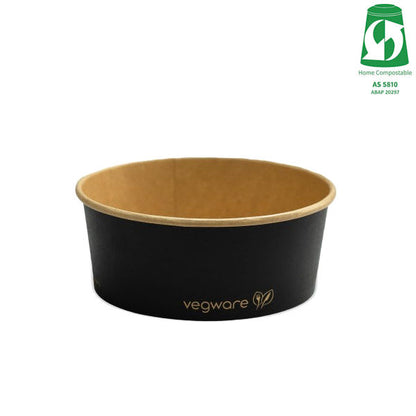 750ml / 24oz Round Paper Takeaway Container - Aqueous Lined - Black - 150 Series