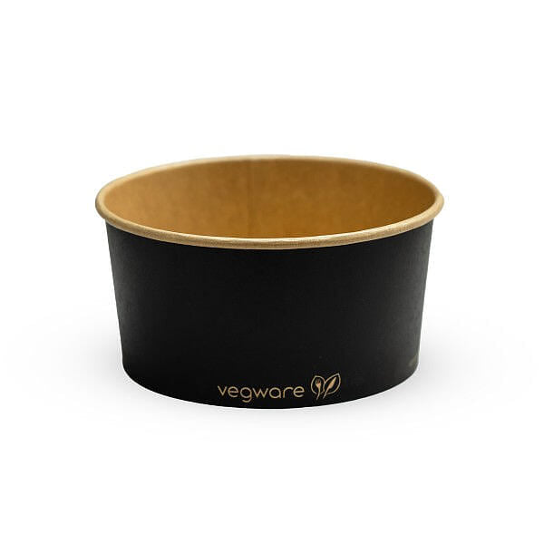 34oz/1000ml Round Paper Takeaway Container - Aqueous Lined - Black - 150 Series - Image #1