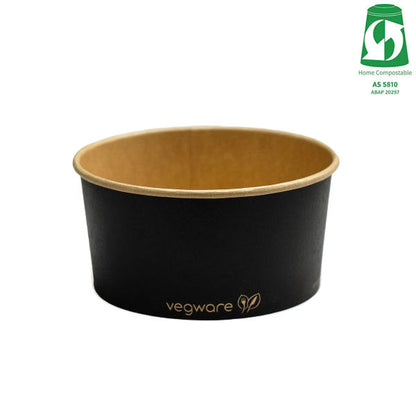 1000ml / 34oz Round Paper Takeaway Container - Aqueous Lined - Black - 150 Series
