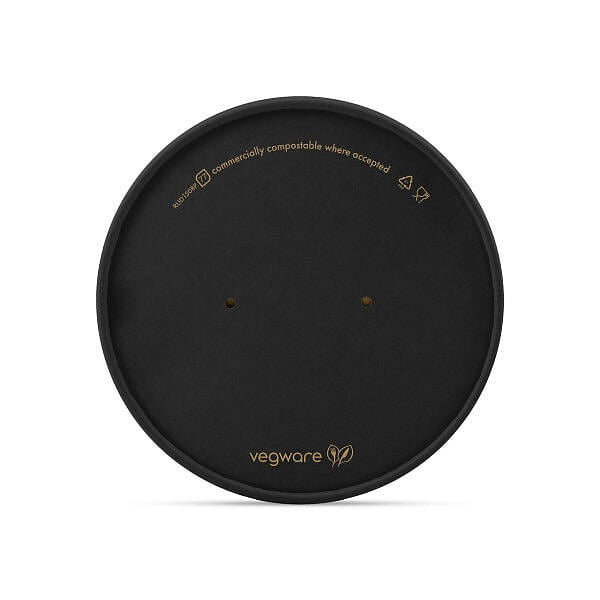 Round Paper Lid with Vents - Aqueous Lined - Black - 150 Series - Image #1