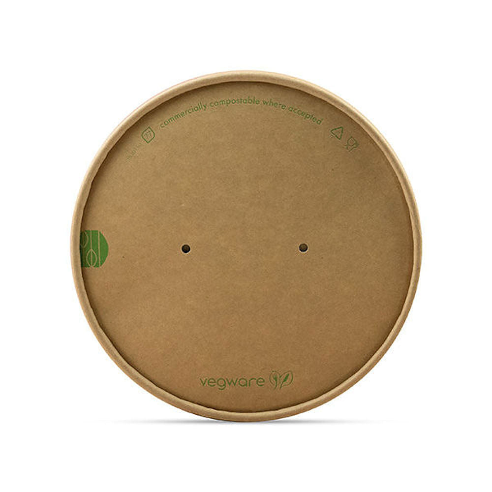 Round Paper Lid with Vents - Aqueous Lined - Kraft - 150 Series - Image #1