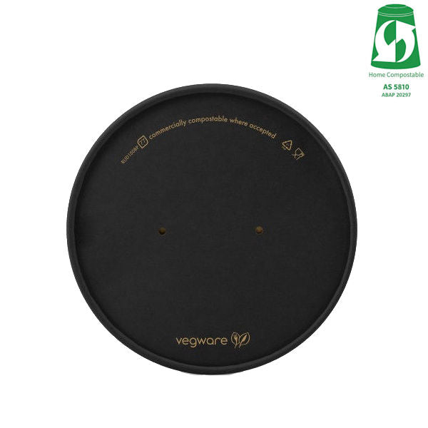 Round Paper Lid - Aqueous Lined - Black - 150 Series