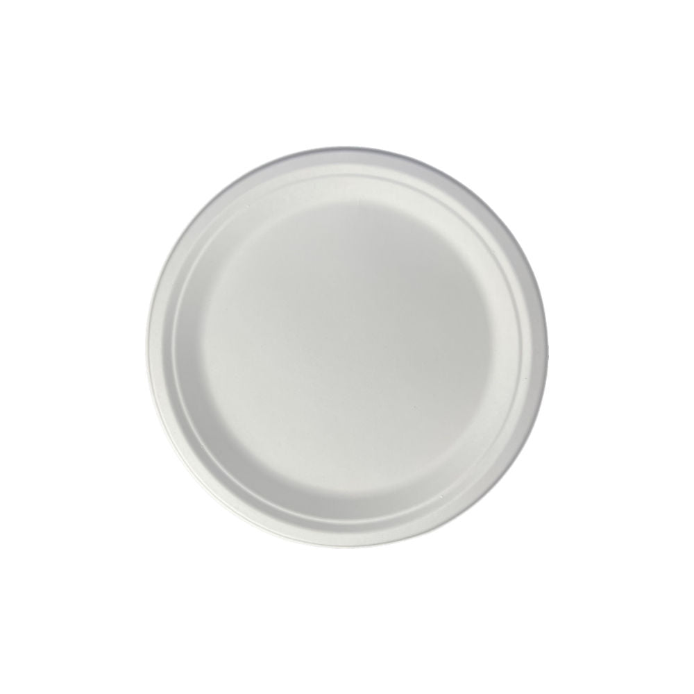 7 inch Round Bagasse Plate - PFAS Free - White