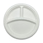 Round Plate 10" (25cm) 3 Sections - PFAS Free White - Sugarcane