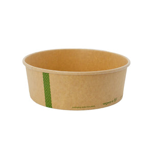 1000ml / 32oz Round Wide Paper Takeaway Container - PLA Lined - Kraft - 185 Series