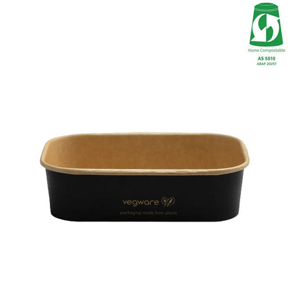 500ml / 16oz Rectangular Paper Takeaway Container - Aqueous Lined - Black